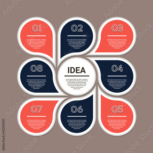 Vector circle infographic. Template for cycle diagram, graph, presentation and round chart. Business concept with 8 options, parts, steps or processes. Abstract background.