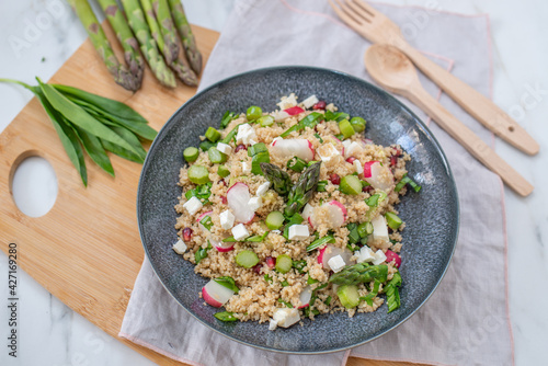 healthy spring couscous salad with asparagus and herbs