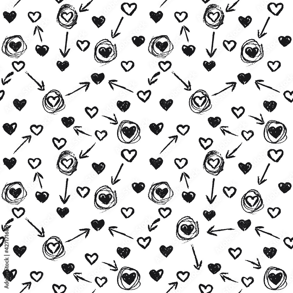 Seamless pattern of intertwined black hearts. A seamless pattern made with hand drawn hearts. Seamless pattern of intertwined black hearts. A seamless pattern made with hand drawn hearts.