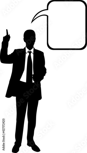 silhouette of businessman with speech bubble