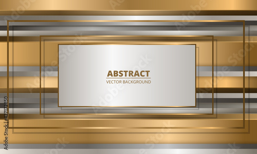 Golden frames on abstract background with gold and silver three dimensional shapes. Metallic abstract luxury vector illustration.