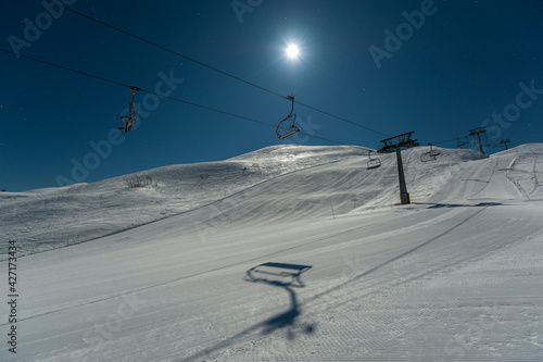 Ski lift in the moonlight, Vogel, Slovenia