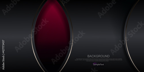 Abstract composition with a gradient of dark pink color, elliptical gray curtains with a border