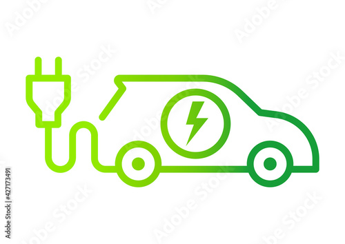 Electric car with plug icon symbol, EV car, Green hybrid vehicles charging point logotype, Eco friendly vehicle concept, Vector illustration