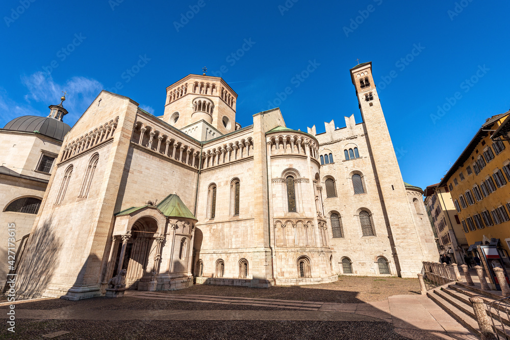 The Medieval San Vigilio Cathedral (Duomo di Trento, 1212-1321) in Romanesque and Gothic style, Trento downtown, Trentino-Alto Adige, Italy, Europe.