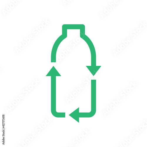 Recycle plastic logo icon, Arrows pet bottle shape recycling sign, Reusable ecological preservation concept, Isolated on white background, Vector illustration