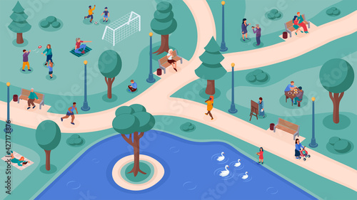 People crowd in park weekend lifestyle activity