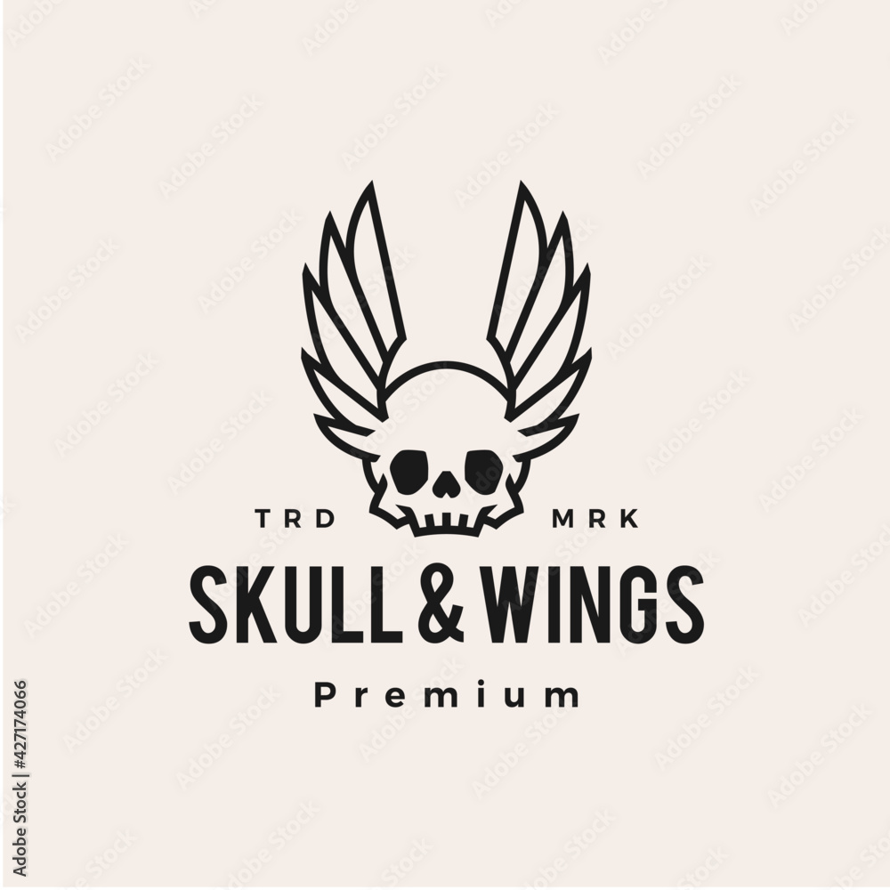 skull wings hipster vintage logo vector icon illustration