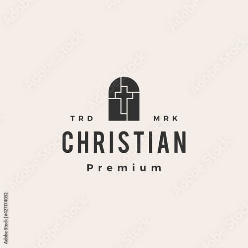 niche door christian cross hipster vintage logo vector icon illustration