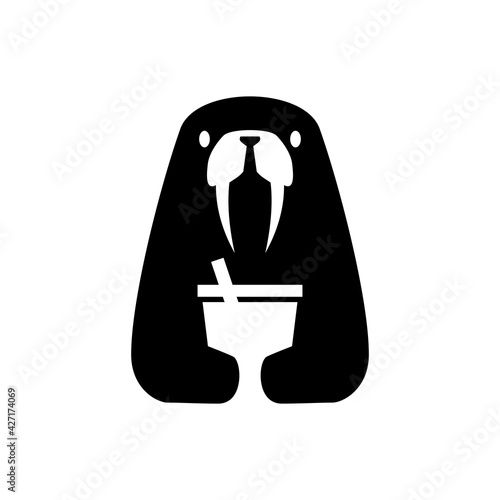 walrus drink negative space logo vector icon illustration