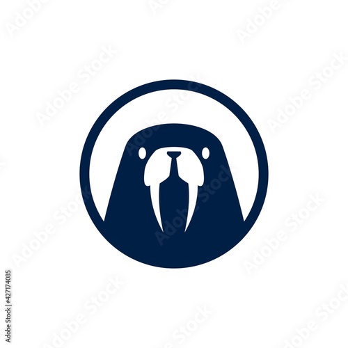 walrus round circle emblem logo vector icon illustration