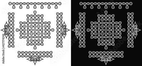 Indian Traditional and Cultural Rangoli or Kolam design isolated on black and white background