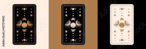 Mystical tarot desk card.Occult esoteric vintage tarot card.Witch fortune telling template theme.