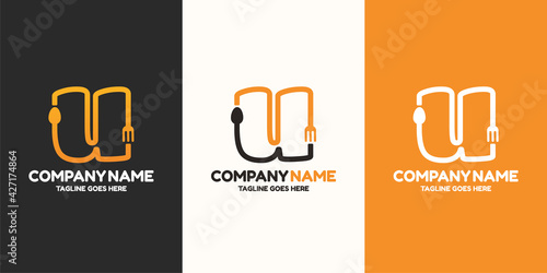 Initial letter U food Logo Design Template. Illustration vector graphic. Design concept fork and spoon With letter symbol. Perfect for  cafe, restaurant, cooking business