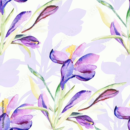 Fototapeta Naklejka Na Ścianę i Meble -  Seamless pattern of spring flowers.Image on a white and colored background.