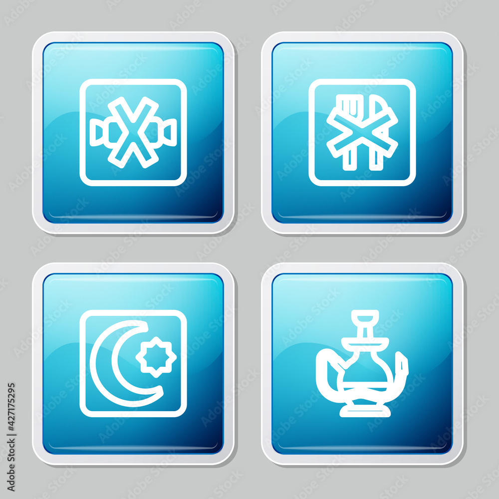 Set line No sweets, Ramadan fasting, Star and crescent and Hookah icon. Vector Set line No sweets, Ramadan fasting, Star and crescent and Hookah icon. Vector