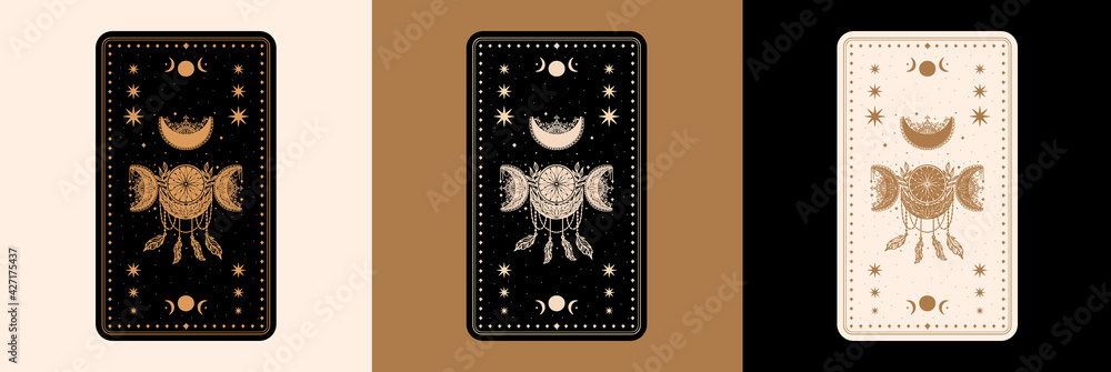 Fototapeta premium Mystical tarot desk card.Occult esoteric vintage tarot card.Witch fortune telling template theme.