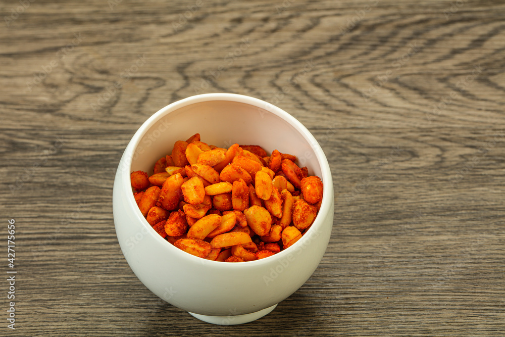 Chili peanut snack in the bowl Chili peanut snack in the bowl