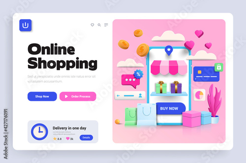 Flat Modern design Illustration of Online Shopping - Landing page design