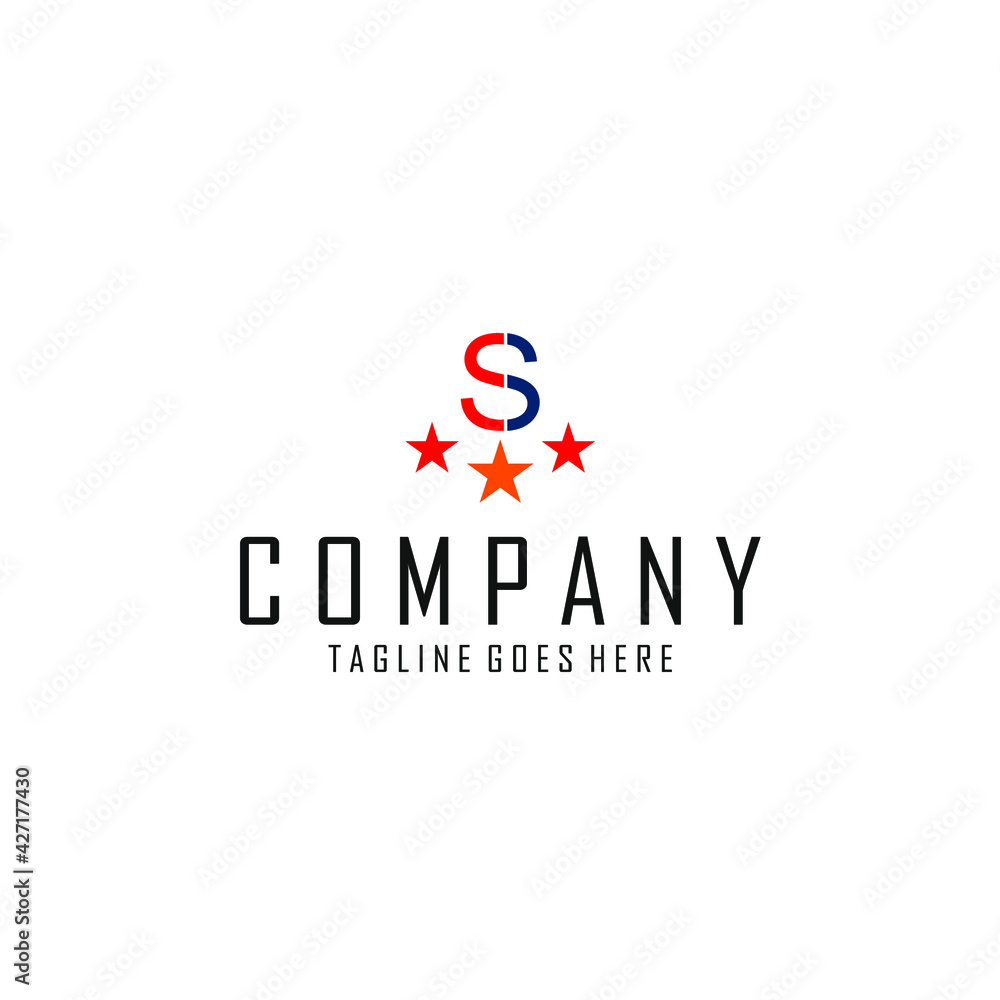 the letter S logo above several stars in various colors the letter S logo above several stars in various colors