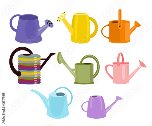 Set of 8 plastic watering cans for garden 
