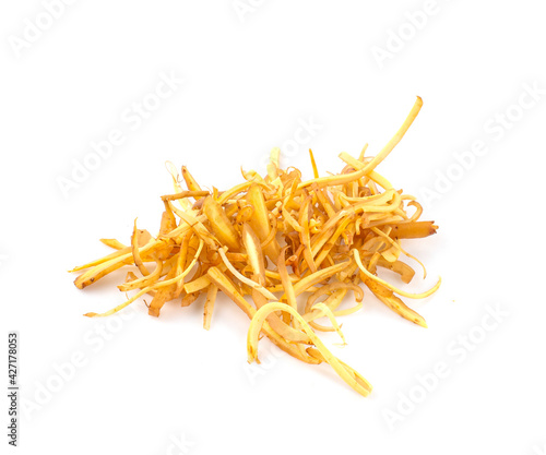 finger root or Chinese's Ginger sliced isolated on the white background