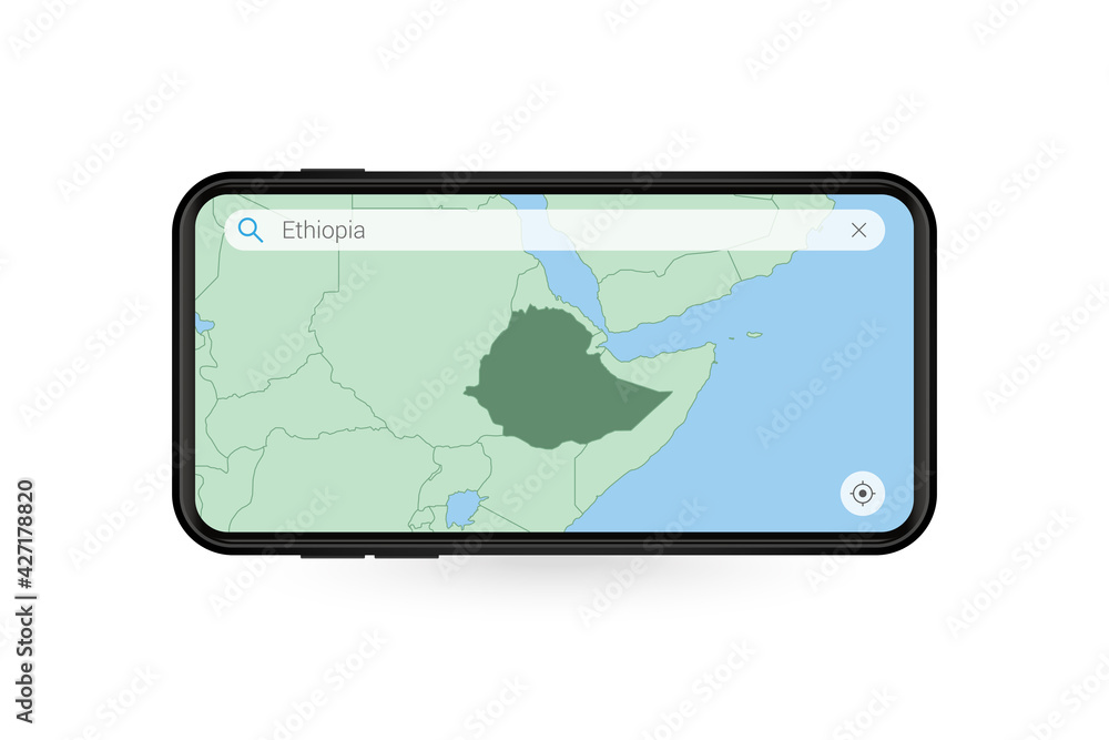 Searching map of Ethiopia in Smartphone map application. Map of Ethiopia in Cell Phone. Searching map of Ethiopia in Smartphone map application. Map of Ethiopia in Cell Phone.