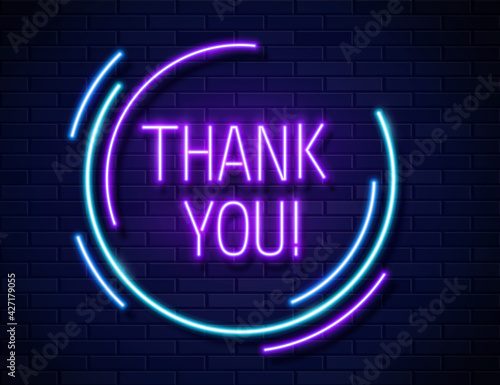 Thank You Realistic Neon Text Sign isolated on brick wall background