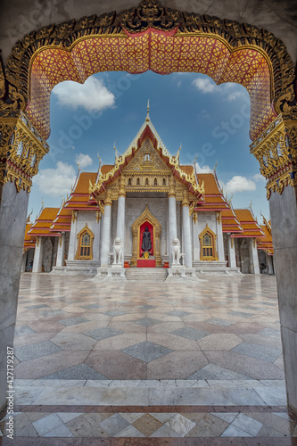 Marble temple entrance in Bangkok, Thailand