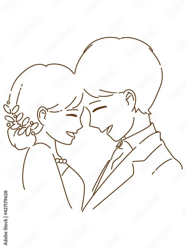 おでこをくっつけてほほ笑む新郎新婦 線画のみ
おでこをくっつけてほほ笑む新郎新婦 線画のみ