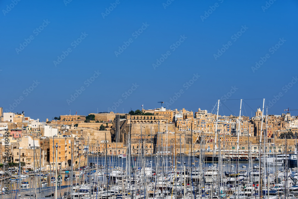 Valletta Skyline And Vittoriosa Yacht Marina In Malta