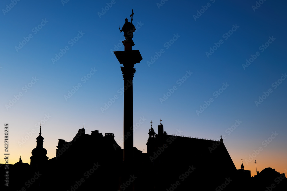 Warsaw Old Town Silhouette Skyline At Dusk