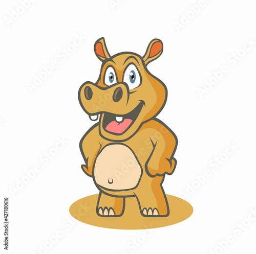 Cartoon funny hippo with hand on hip.