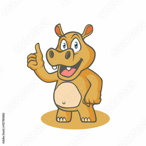 Cartoon funny hippo thumbs up. 