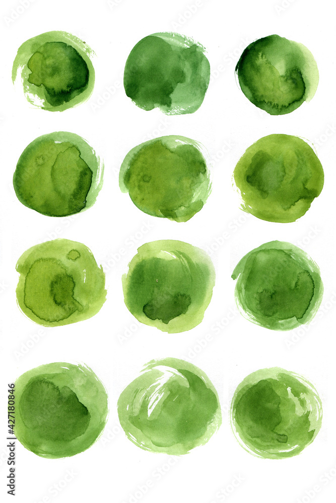 Set watercolor green blobs, isolated on white background. Watercolor background for textures. Abstract watercolor background Set watercolor green blobs, isolated on white background. Watercolor background for textures. Abstract watercolor background