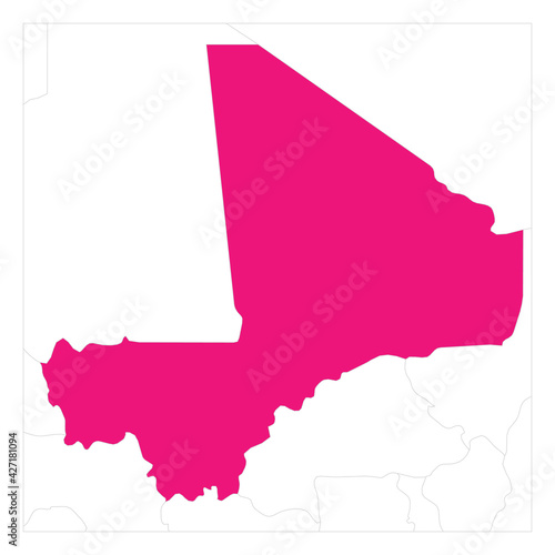 Map of Mali pink highlighted with neighbor countries