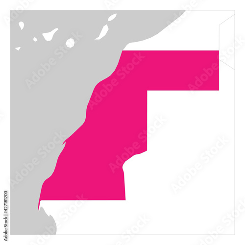 Map of Western Sahara pink highlighted with neighbor countries photo