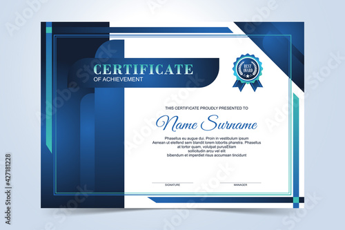 Elegant blue certificate template, with modern abstract shape design 