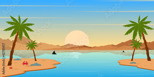  Download this beach background with premium offer, flat landscape of a summer season
