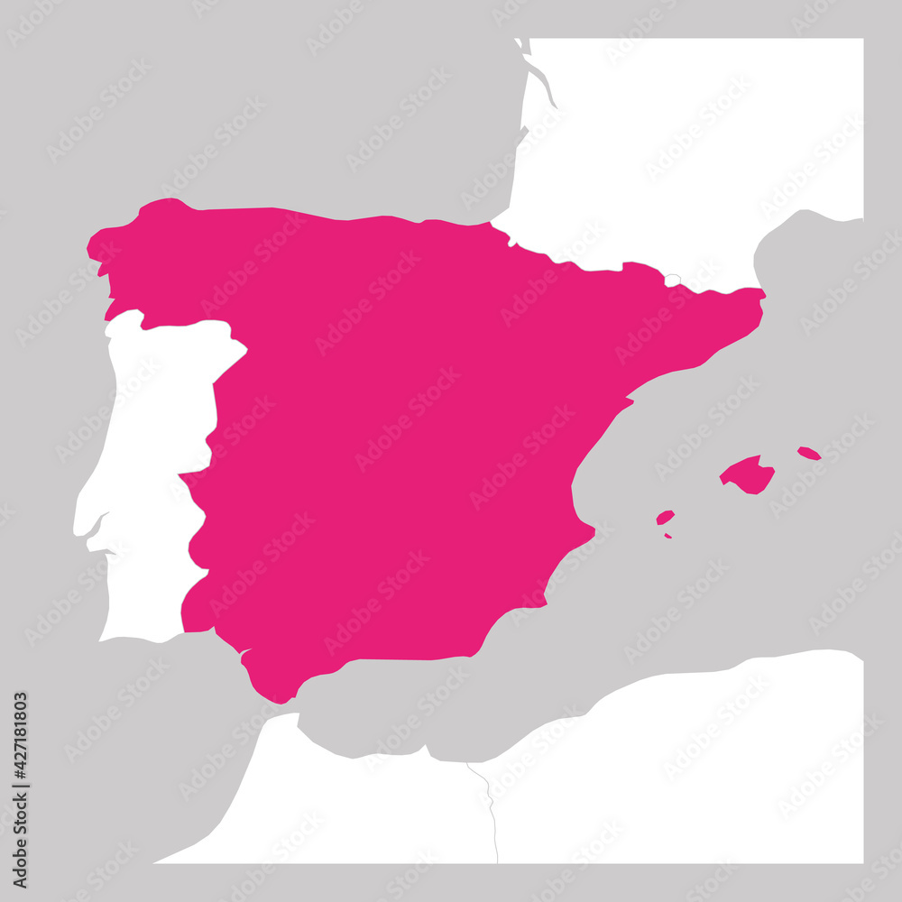 Map of Spain pink highlighted with neighbor countries Map of Spain pink highlighted with neighbor countries