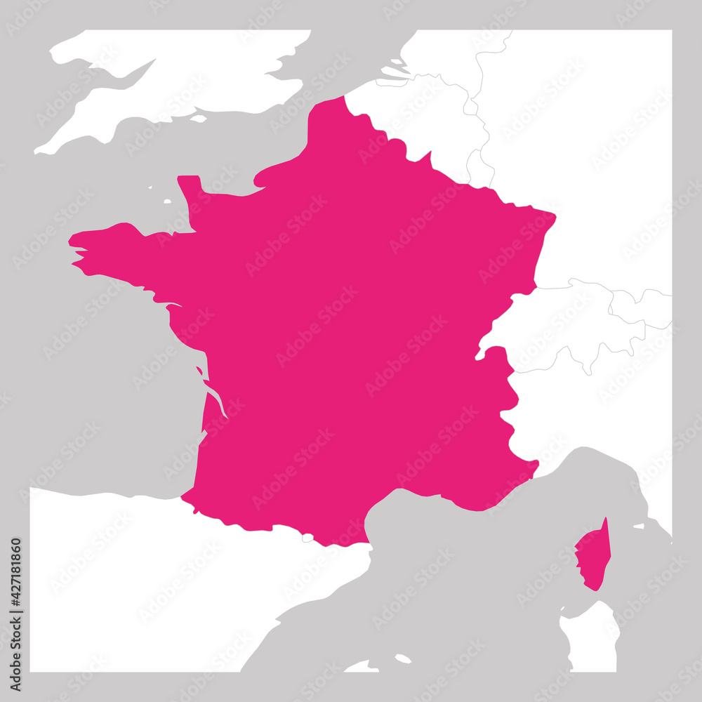 Map of France pink highlighted with neighbor countries