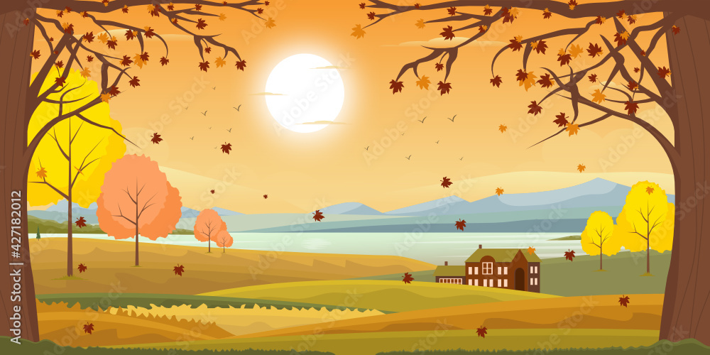 
Download this autumn background with premium offer, flat landscape of a autumn season 

