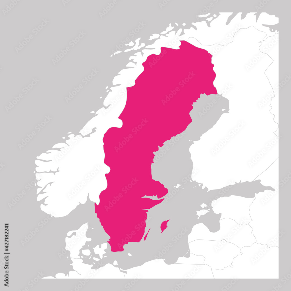 Map of Sweden pink highlighted with neighbor countries