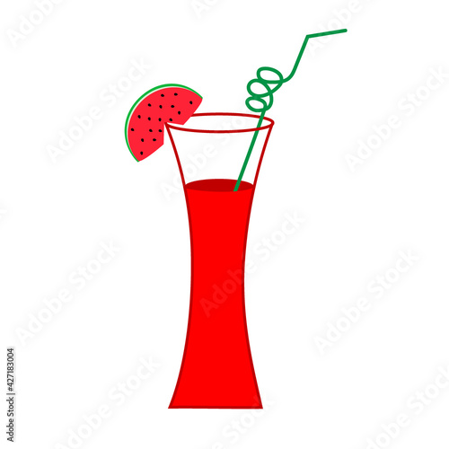 A tropical, bright red watermelon cocktail, juice or wine. Isolated glass with a drink.