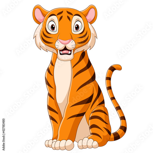 Cartoon tiger sitting on white background