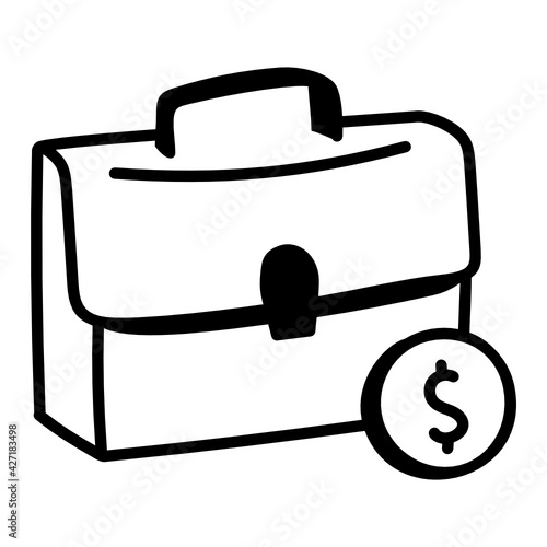 
Dollar with bag denoting doodle icon of business 

