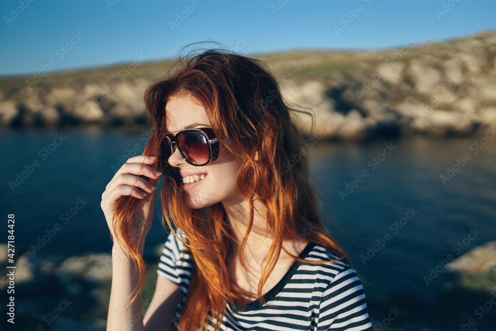 woman travels in nature in the mountains summer sun landscape lifestyle woman travels in nature in the mountains summer sun landscape lifestyle
