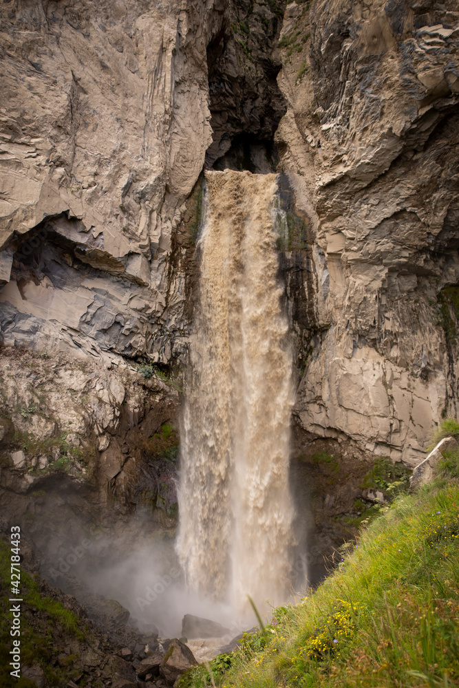 Waterfall in the mountains of the North Caucasus