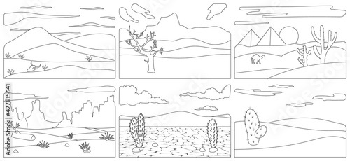 Landscape of desert vector outline set icon. Isolated outline set icon sahara.Vector illustration landscape of desert on white background.