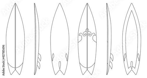 Surfboard vector outline set icon.Vector illustration surfboard for wave.Isolated icon hawaii of surf board. © VectorVicePhoto